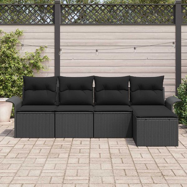 vidaXL Garden Sofa Set with Cushion 5 pcs Black Poly Rattan