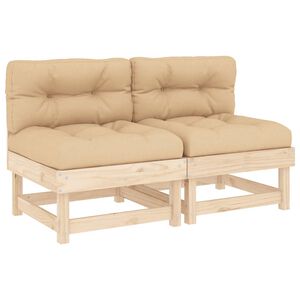 vidaXL Middle Sofas with Cushions 2 pcs Solid Wood Pine