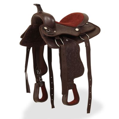 vidaXL Western Saddle. Headstall&Breast Collar Real Leather 13" Brown