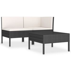 vidaXL 3 Piece Garden Lounge Set with Cushions Poly Rattan Black