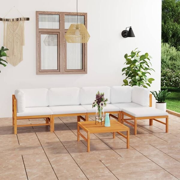 vidaXL 6 Piece Garden Lounge Set with Cream Cushions Solid Teak Wood