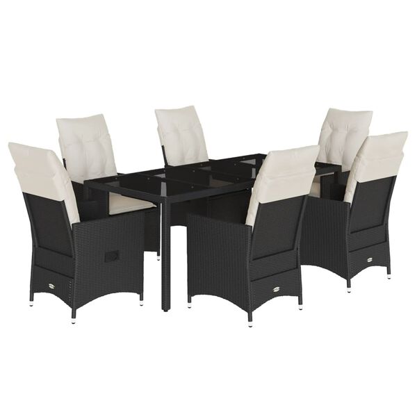 vidaXL 7 Piece Garden Dining Set with Cushions Black Poly Rattan