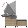 vidaXL Garden Sofa 2-Seater with Canopy and Stools Beige Poly Rattan