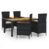 vidaXL 5 Piece Outdoor Dining Set with Cushions Poly Rattan Black