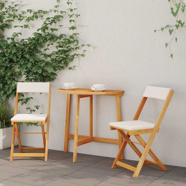 vidaXL Bistro Set with Cushion 3 pcs Oil Natural Solid Acacia Wood