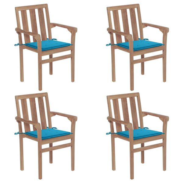vidaXL Stackable Garden Chairs with Cushions 4 pcs Solid Teak Wood