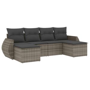 vidaXL 6 Piece Garden Sofa Set with Cushions Grey Poly Rattan