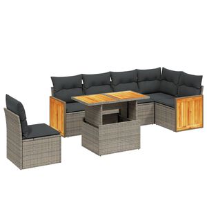 vidaXL 7 Piece Garden Sofa Set with Cushions Grey Poly Rattan