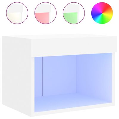 vidaXL Bedside Cabinets with LED Lights Wall-mounted 2 pcs White