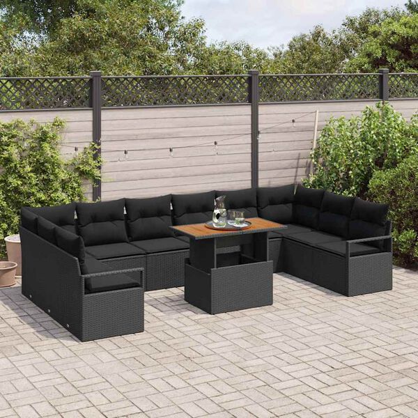 vidaXL Garden Sofa Set with Storage 11 pcs Black Poly rattan