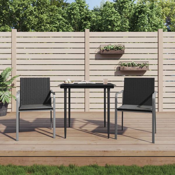 vidaXL Garden Chairs with Cushions 2 pcs Black 56x59x84 cm Poly Rattan