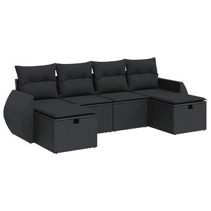 vidaXL 6 Piece Garden Sofa Set with Cushions Black Poly Rattan