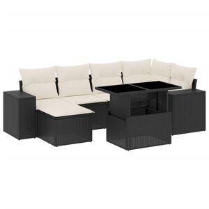 vidaXL 7 Piece Garden Sofa Set with Cushions Black Poly Rattan