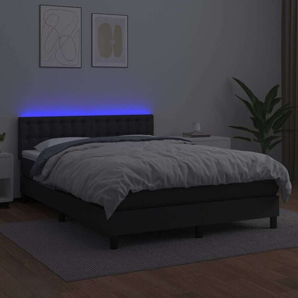 vidaXL Box Spring Bed with Mattress&LED Black 153x203 cm Queen Size Faux Leather