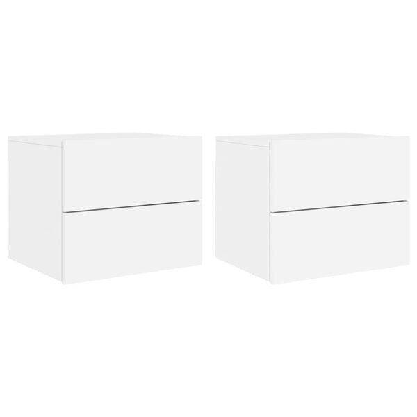 vidaXL Wall-mounted Bedside Cabinets with LED Lights 2 pcs White