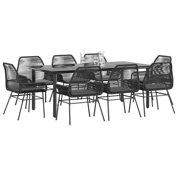 vidaXL 9 Piece Garden Dining Set with Cushions Black Poly Rattan Glass