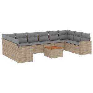 vidaXL 11 Piece Garden Sofa Set with Cushions Beige Poly Rattan