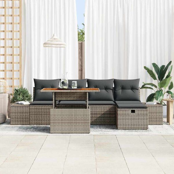 vidaXL Garden Sofa Set Height-Adjustable 6 pcs Grey Poly Rattan