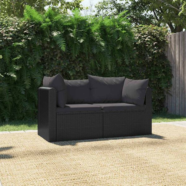 vidaXL 2 Piece Garden Sofa Set with Cushions Poly Rattan Black