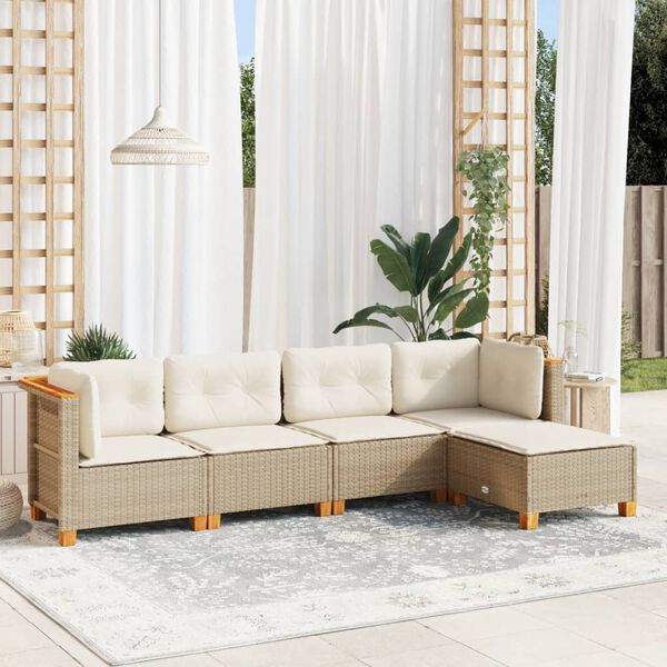 vidaXL 5 Piece Garden Sofa Set with Cushions Beige Poly Rattan