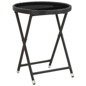 vidaXL Tea Table | Black | PE rattan, powder-coated steel, tempered glass