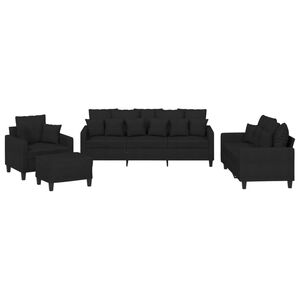 vidaXL 4 Piece Sofa Set with Pillows Black Fabric