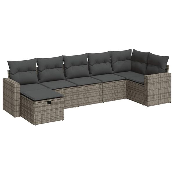 vidaXL 7 Piece Garden Sofa Set with Cushions Grey Poly Rattan