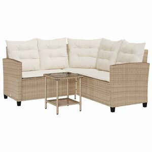 vidaXL Garden Sofa with Table&Cushions L-shaped Beige Poly Rattan
