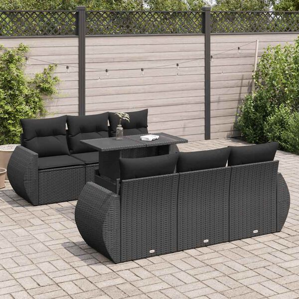 vidaXL 7 Piece Garden Sofa Set with Cushions Black Poly Rattan