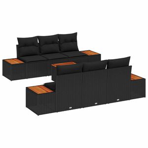vidaXL Garden Sofa Set with Cushion 7 pcs Black Poly rattan