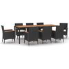 vidaXL 9 Piece Garden Dining Set with Cushions Black Poly Rattan