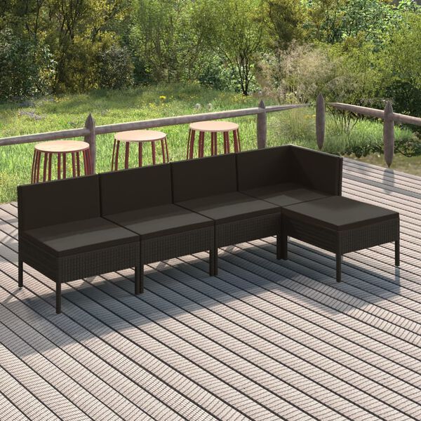 vidaXL 5 Piece Garden Lounge Set with Cushions Poly Rattan Black