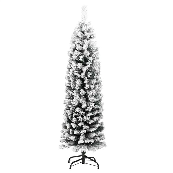 vidaXL Slim Artificial Christmas Tree with Flocked Snow Green 150 cm PVC