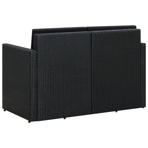 vidaXL 2 Seater Garden Sofa with Cushions Black Poly Rattan