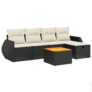 vidaXL 6 Piece Garden Sofa Set with Cushions Black Poly Rattan