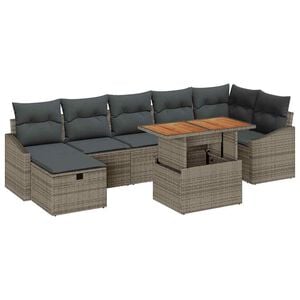 vidaXL Garden Sofa Set with Cushion 8 pcs Grey Poly Rattan