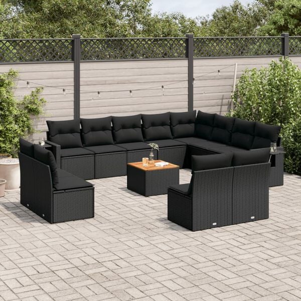 vidaXL 13 Piece Garden Sofa Set with Cushions Black Poly Rattan