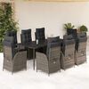 vidaXL 9 Piece Garden Dining Set with Cushions Grey Poly Rattan