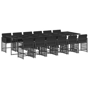 vidaXL 13 Piece Garden Dining Set with Cushions Black Poly Rattan