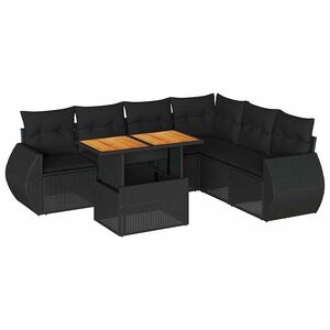 vidaXL 7 Piece Garden Sofa Set with Cushions Black Poly Rattan