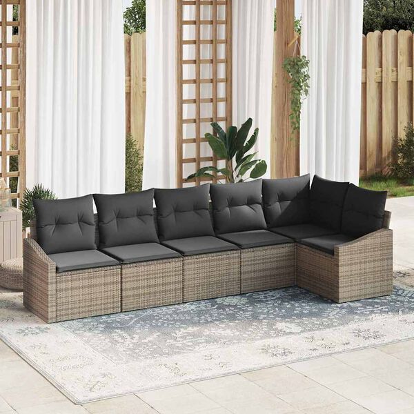 vidaXL Garden Sofa Set with Cushion 6 pcs Grey Poly Rattan