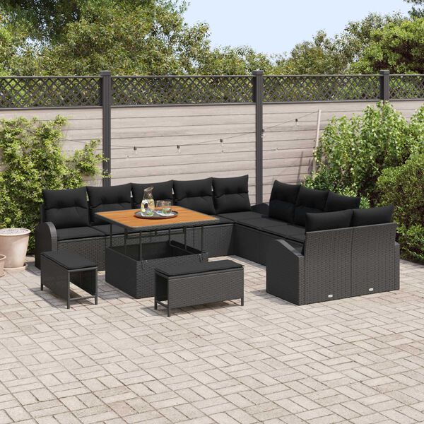 vidaXL Garden Sofa Set with Cushion with Storage 13 pcs Black