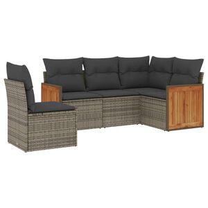 vidaXL 5 Piece Garden Sofa Set with Cushions Grey Poly Rattan