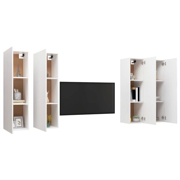 vidaXL 4 Piece TV Cabinet Set White 30,5x30x110 cm Engineered Wood (2x803363)