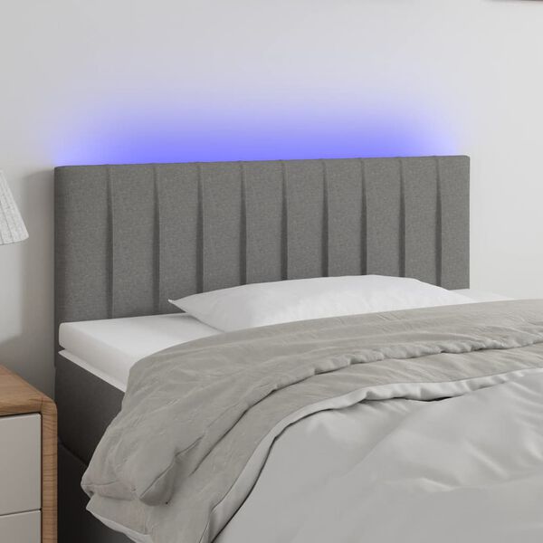 vidaXL LED Headboard Dark Grey 100x5x78/88 cm Fabric