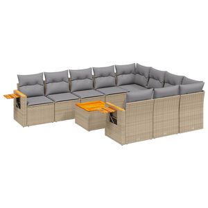 vidaXL 11 Piece Garden Sofa Set with Cushions Beige Poly Rattan