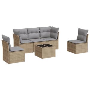 vidaXL 6 Piece Garden Sofa Set with Cushions Beige Poly Rattan