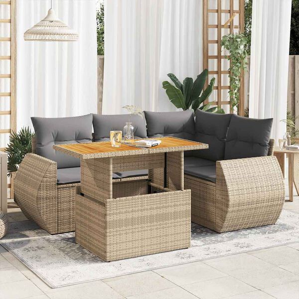 vidaXL 5 Piece Garden Sofa Set with Cushions Beige Poly Rattan