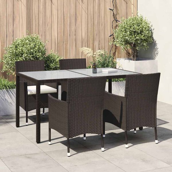 vidaXL 5 Piece Outdoor Dining Set with Cushions Poly Rattan Brown