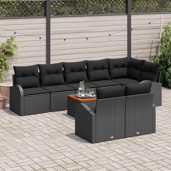 vidaXL Garden Sofa Set with Storage 9 pcs Black Poly Rattan